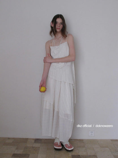 DKZ OFFICIAL Striped Irregular Camisole And Flounced Skirt Two Piece Set