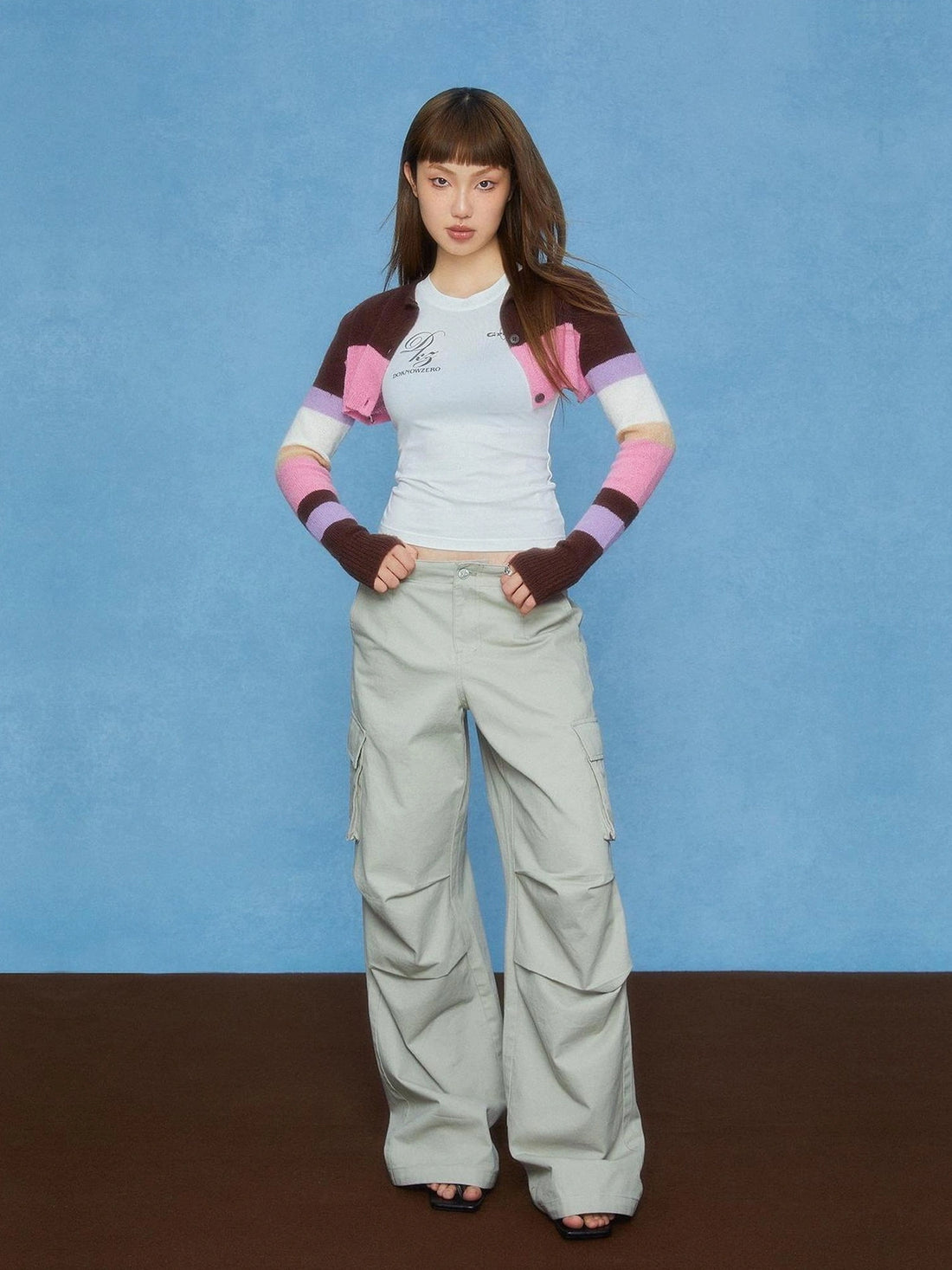 DKZ OFFICIAL Striped Knit Vest And Cardigan Two Piece Set