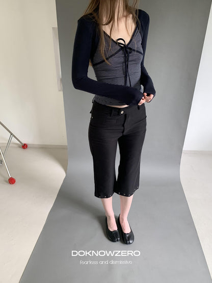 DKZ OFFICIAL Striped Layered Tie Slim V-neck Women&