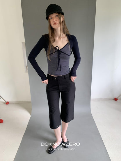DKZ OFFICIAL Striped Layered Tie Slim V-neck Women&