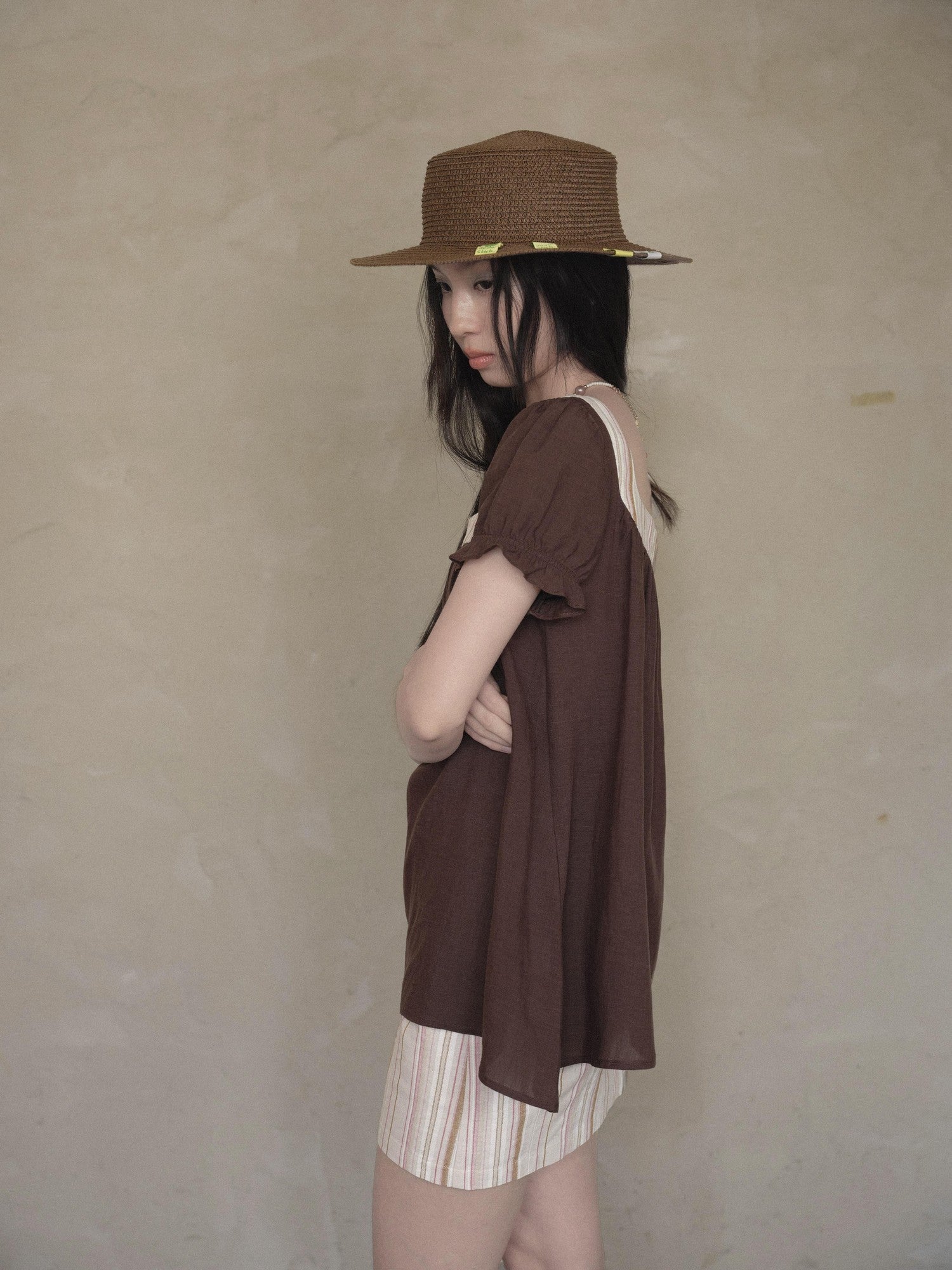 DKZ OFFICIAL Striped Patchwork Lantern Sleeve Women&