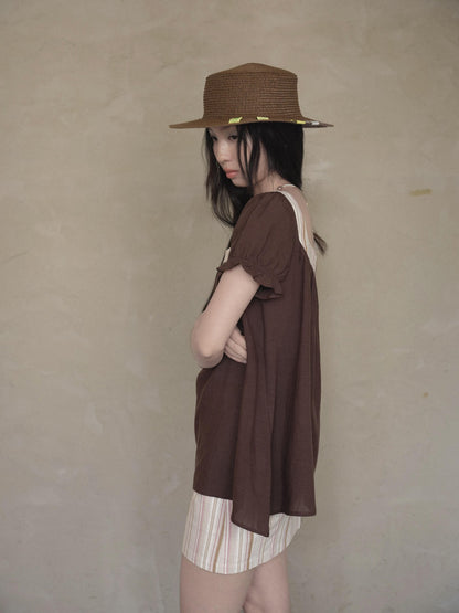 DKZ OFFICIAL Striped Patchwork Lantern Sleeve Women&