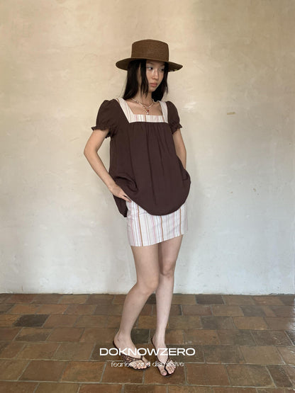 DKZ OFFICIAL Striped Patchwork Lantern Sleeve Women&