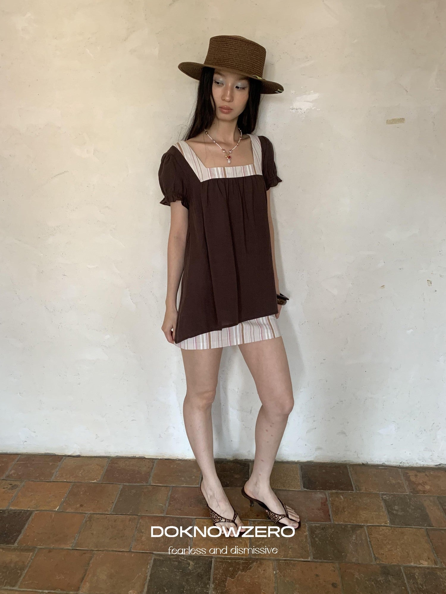 DKZ OFFICIAL Striped Patchwork Lantern Sleeve Women&