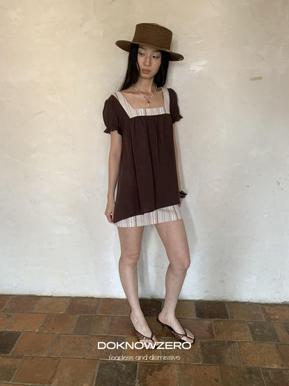 DKZ OFFICIAL Striped Patchwork Lantern Sleeve Women&