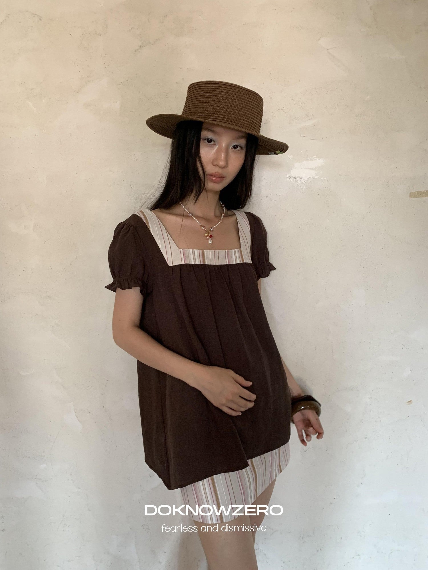 DKZ OFFICIAL Striped Patchwork Lantern Sleeve Women&