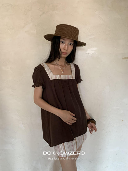 DKZ OFFICIAL Striped Patchwork Lantern Sleeve Women&