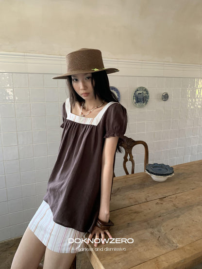 DKZ OFFICIAL Striped Patchwork Lantern Sleeve Women&