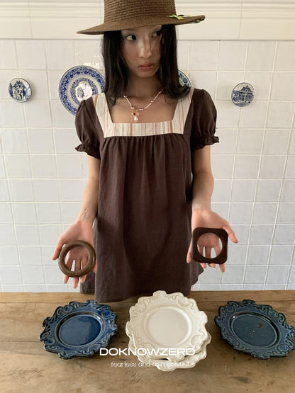 DKZ OFFICIAL Striped Patchwork Lantern Sleeve Women&
