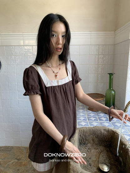 DKZ OFFICIAL Striped Patchwork Lantern Sleeve Women&