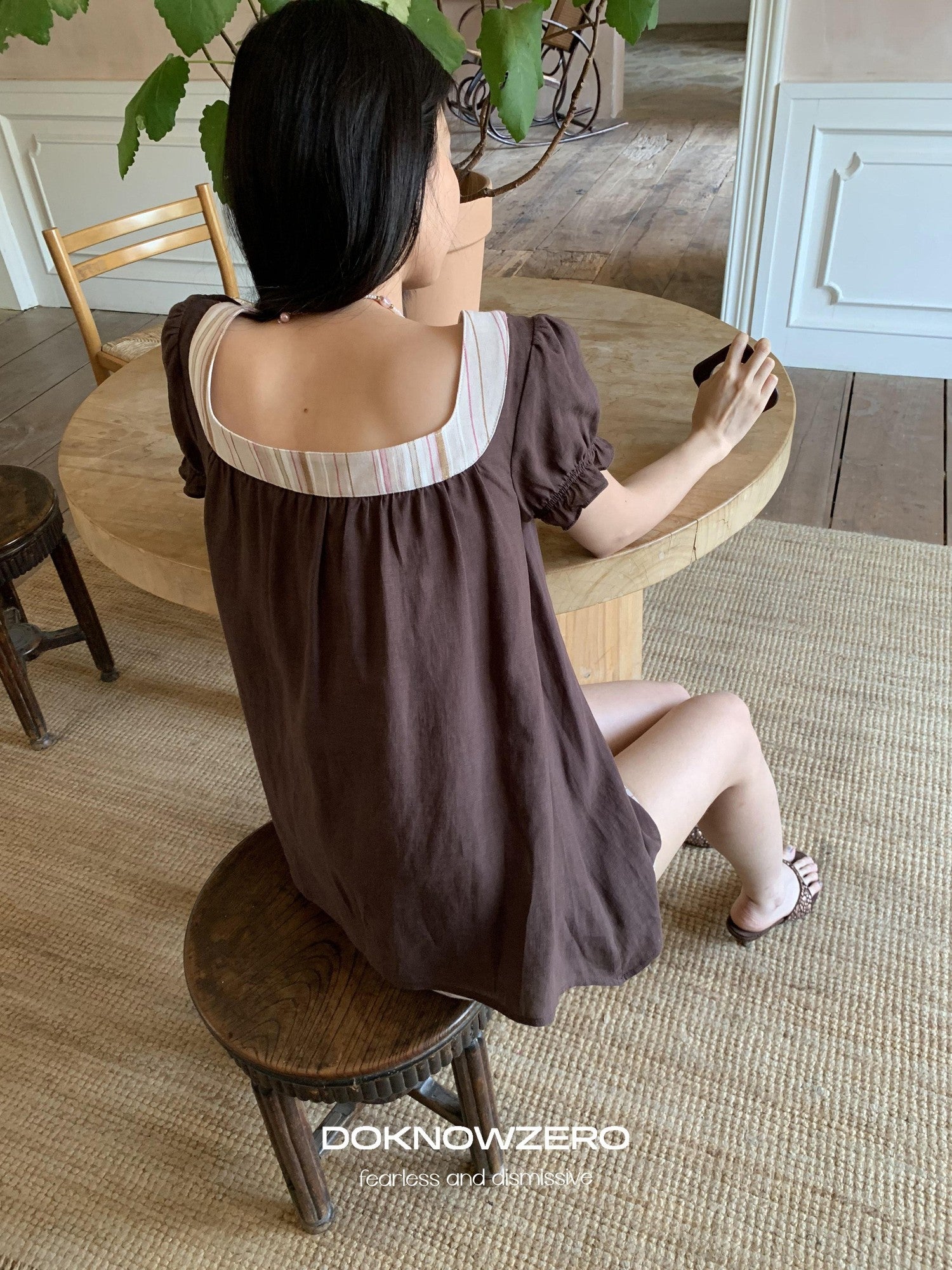 DKZ OFFICIAL Striped Patchwork Lantern Sleeve Women&