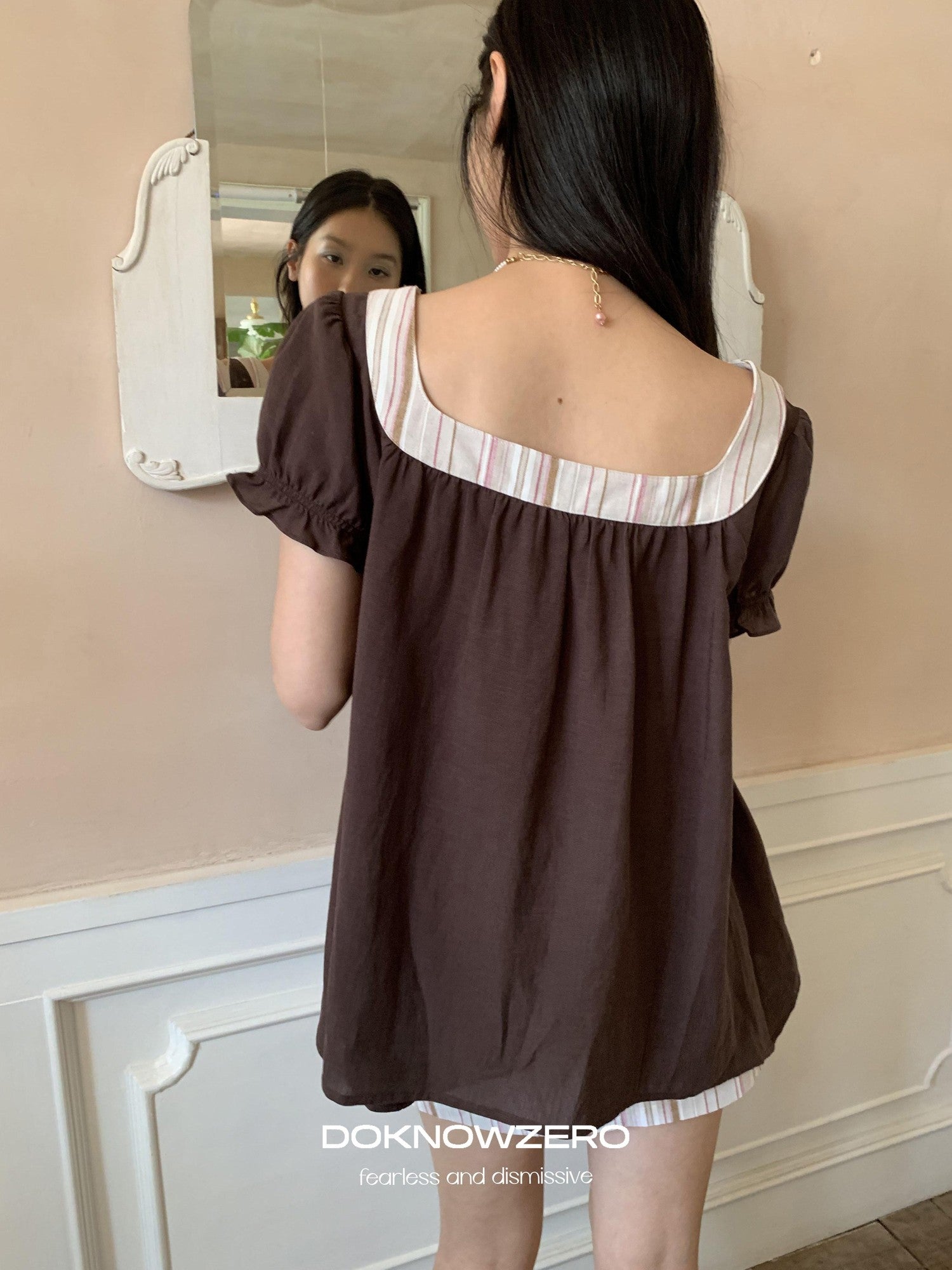 DKZ OFFICIAL Striped Patchwork Lantern Sleeve Women&