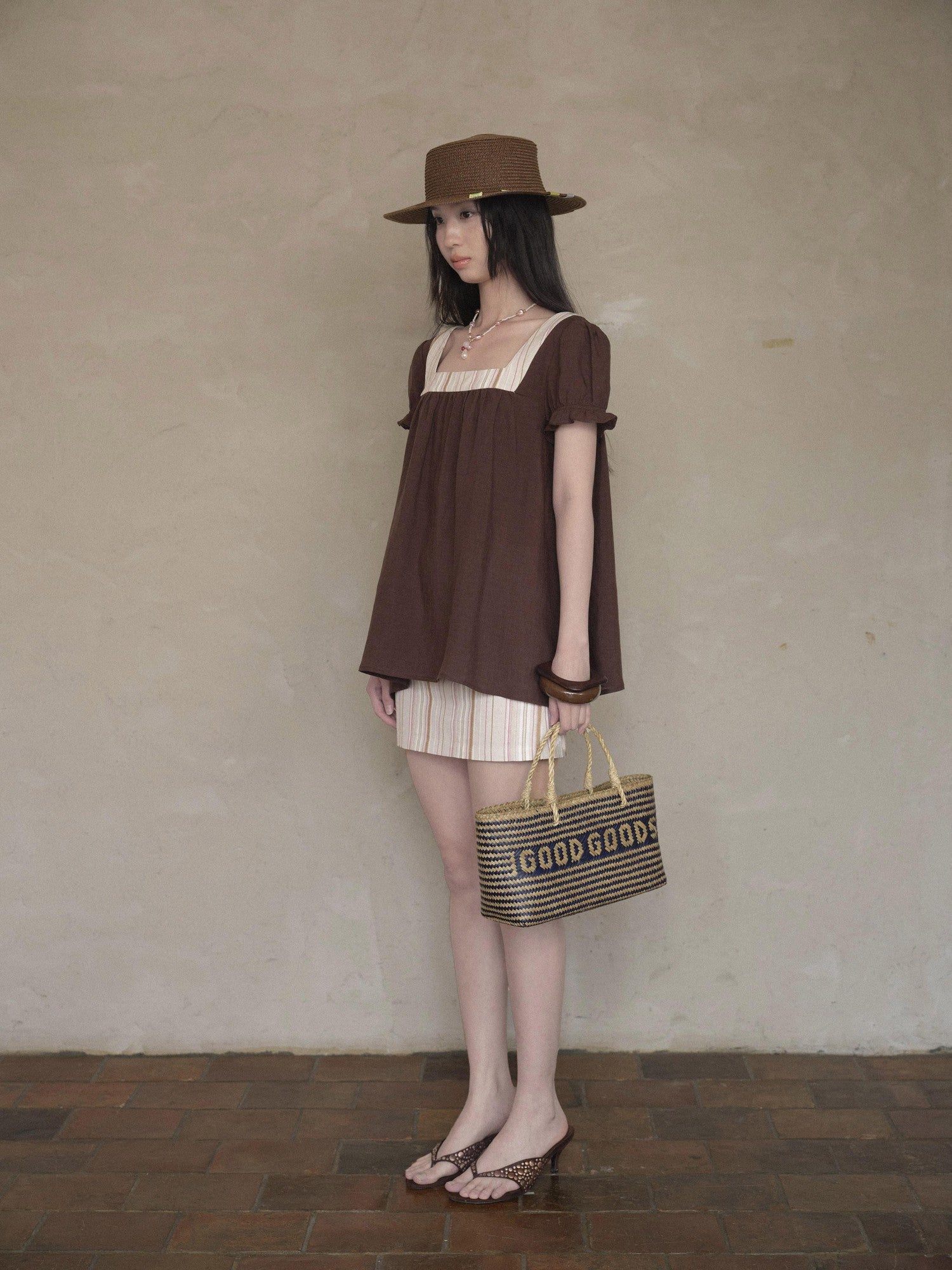 DKZ OFFICIAL Striped Patchwork Lantern Sleeve Women&