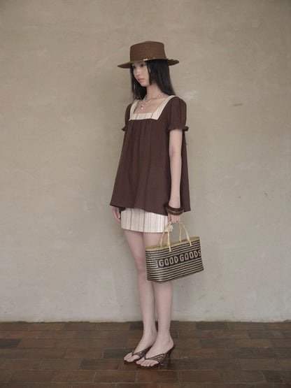 DKZ OFFICIAL Striped Patchwork Lantern Sleeve Women&