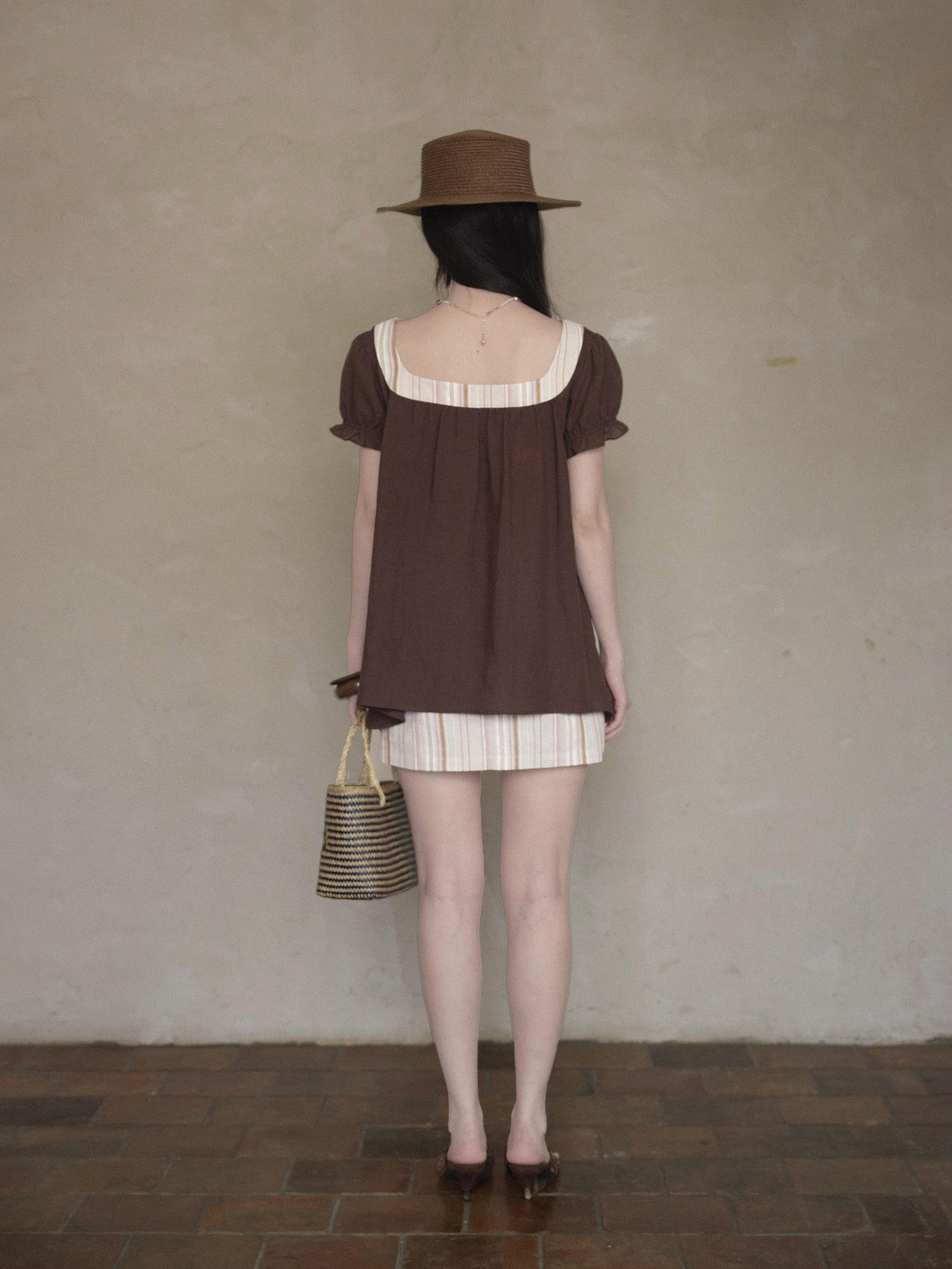 DKZ OFFICIAL Striped Patchwork Lantern Sleeve Women&