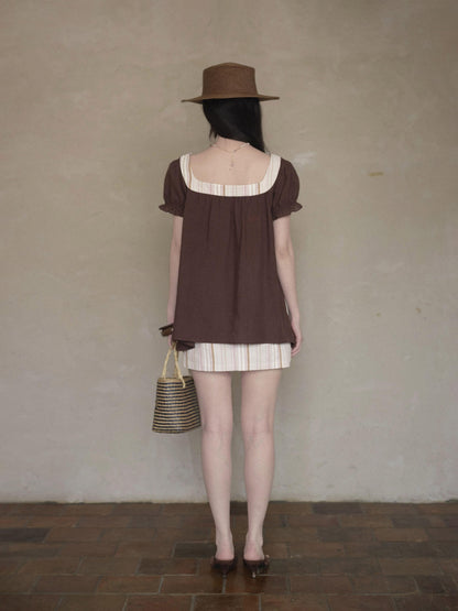 DKZ OFFICIAL Striped Patchwork Lantern Sleeve Women&