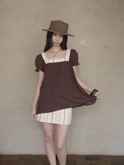 DKZ OFFICIAL Striped Patchwork Lantern Sleeve Women&