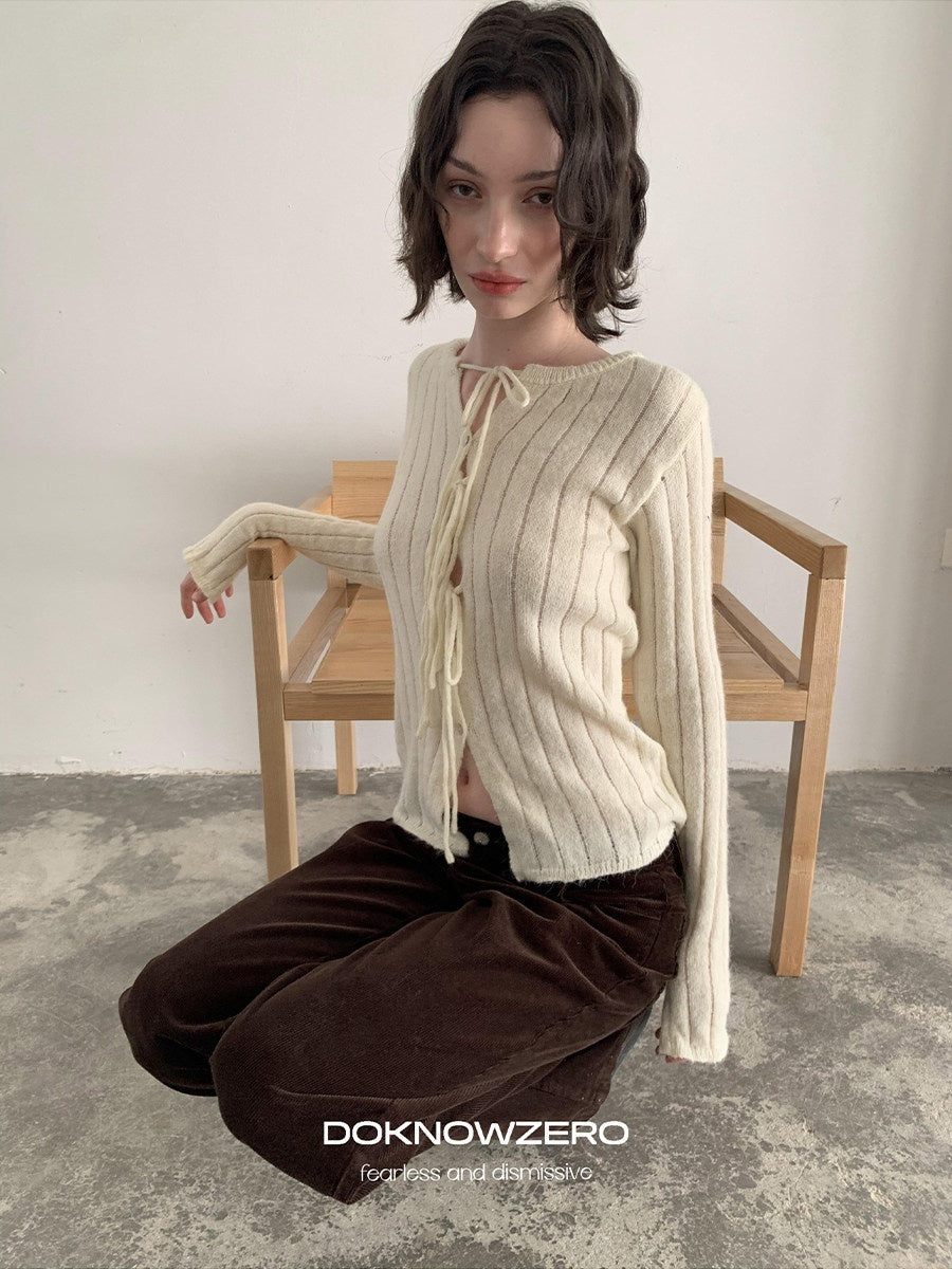 DKZ_OFFICIAL_Striped_Tie_Front_Knit_Round_Neck_Long_Sleeve_Women&