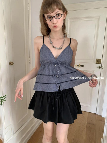 DKZ OFFICIAL Striped V-Neck Bow Tie Camisole Top