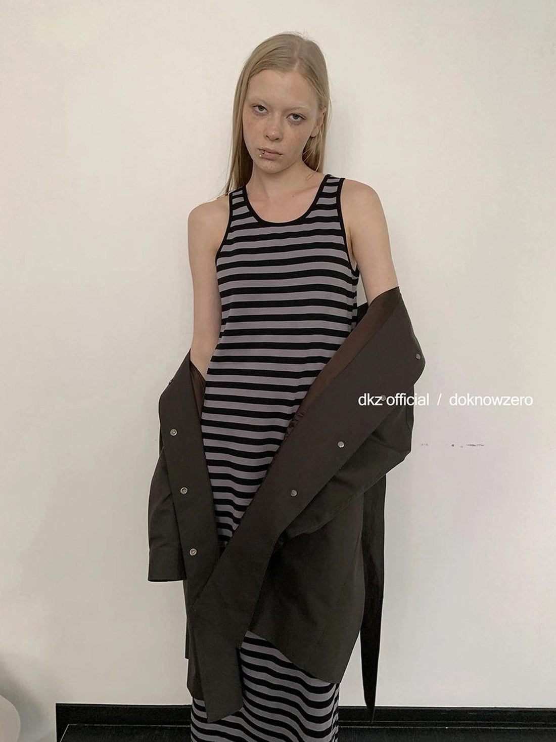 DKZ OFFICIAL Striped Vest Dress Women S Retro Casual Long Sleeveless Dress