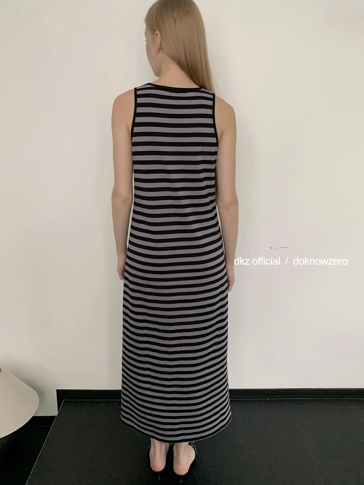 DKZ OFFICIAL Striped Vest Dress Women S Retro Casual Long Sleeveless Dress