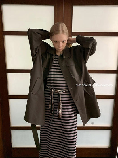 DKZ OFFICIAL Striped Vest Dress Women S Retro Casual Long Sleeveless Dress