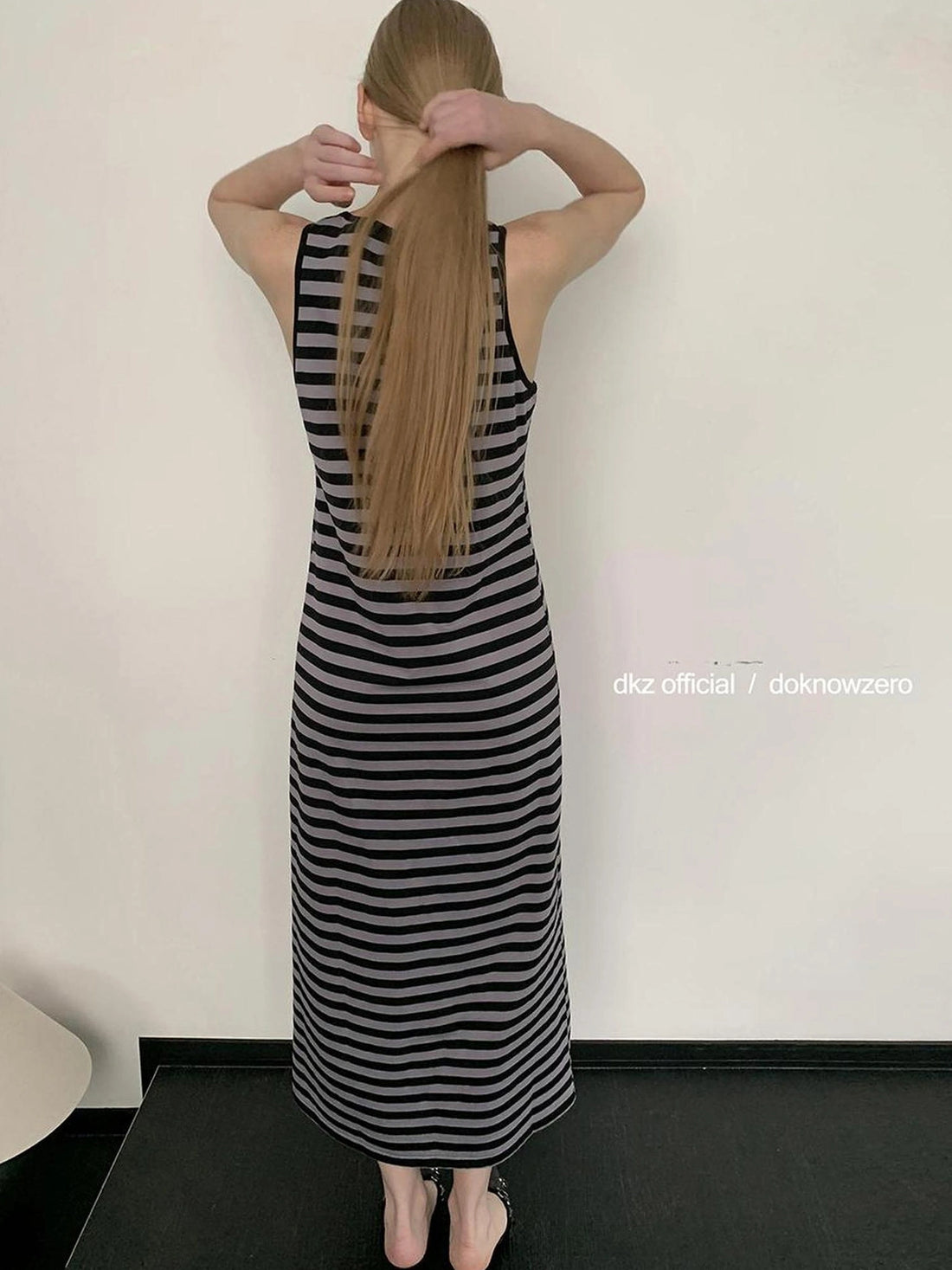 DKZ OFFICIAL Striped Vest Dress Women S Retro Casual Long Sleeveless Dress