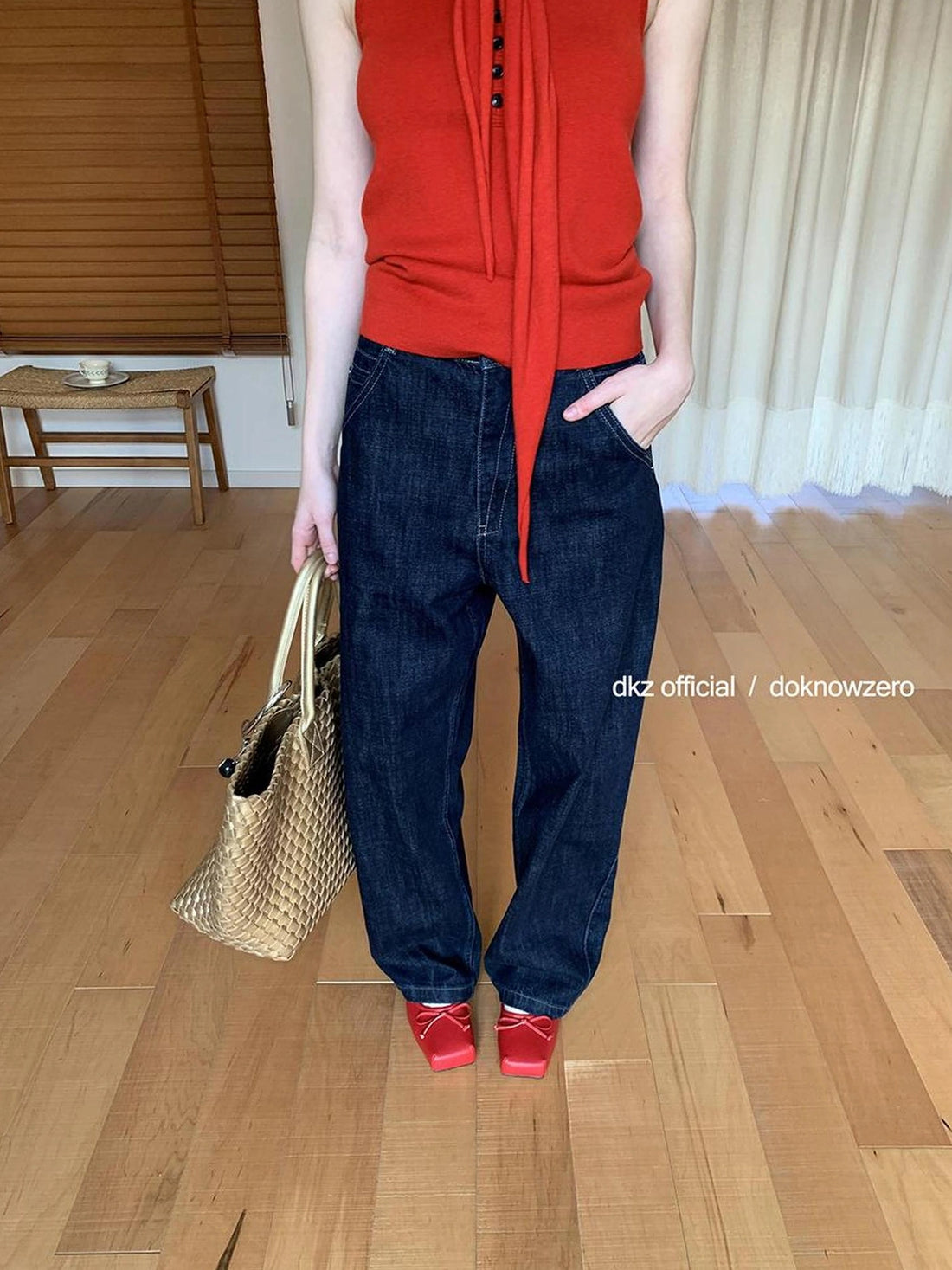 DKZ OFFICIAL Structured Baggy Wide Leg Denim Pants In Deep Blue