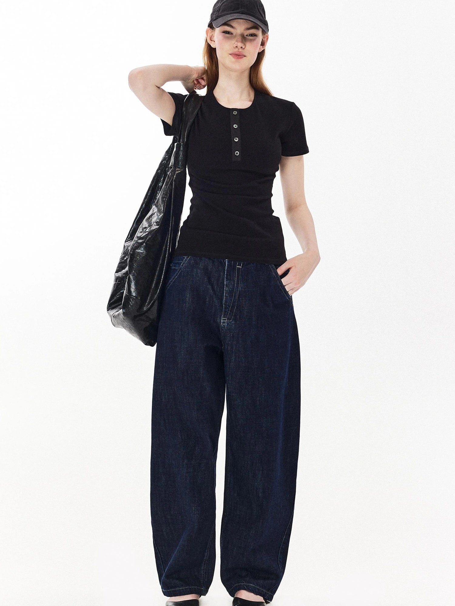 DKZ OFFICIAL Structured Baggy Wide Leg Denim Pants In Deep Blue