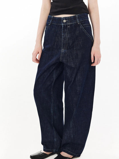 DKZ OFFICIAL Structured Baggy Wide Leg Denim Pants In Deep Blue