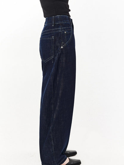 DKZ OFFICIAL Structured Baggy Wide Leg Denim Pants In Deep Blue