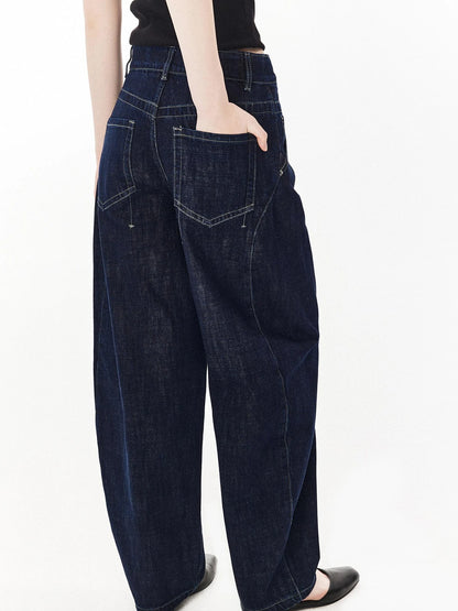 DKZ OFFICIAL Structured Baggy Wide Leg Denim Pants In Deep Blue