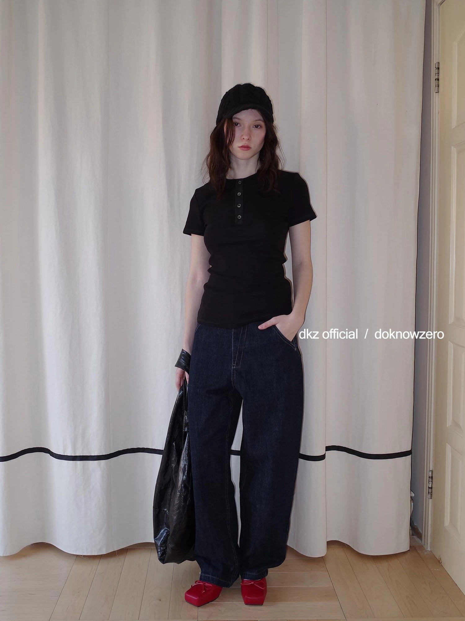 DKZ OFFICIAL Structured Baggy Wide Leg Denim Pants In Deep Blue