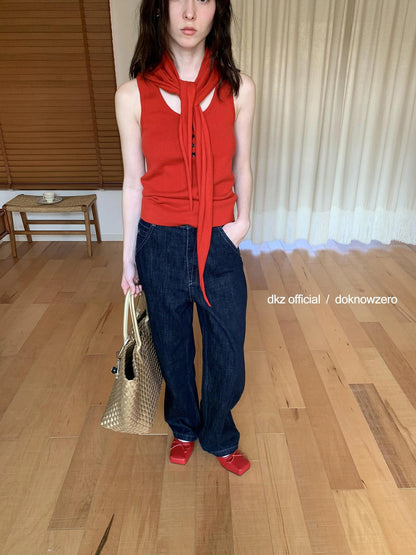 DKZ OFFICIAL Structured Baggy Wide Leg Denim Pants In Deep Blue