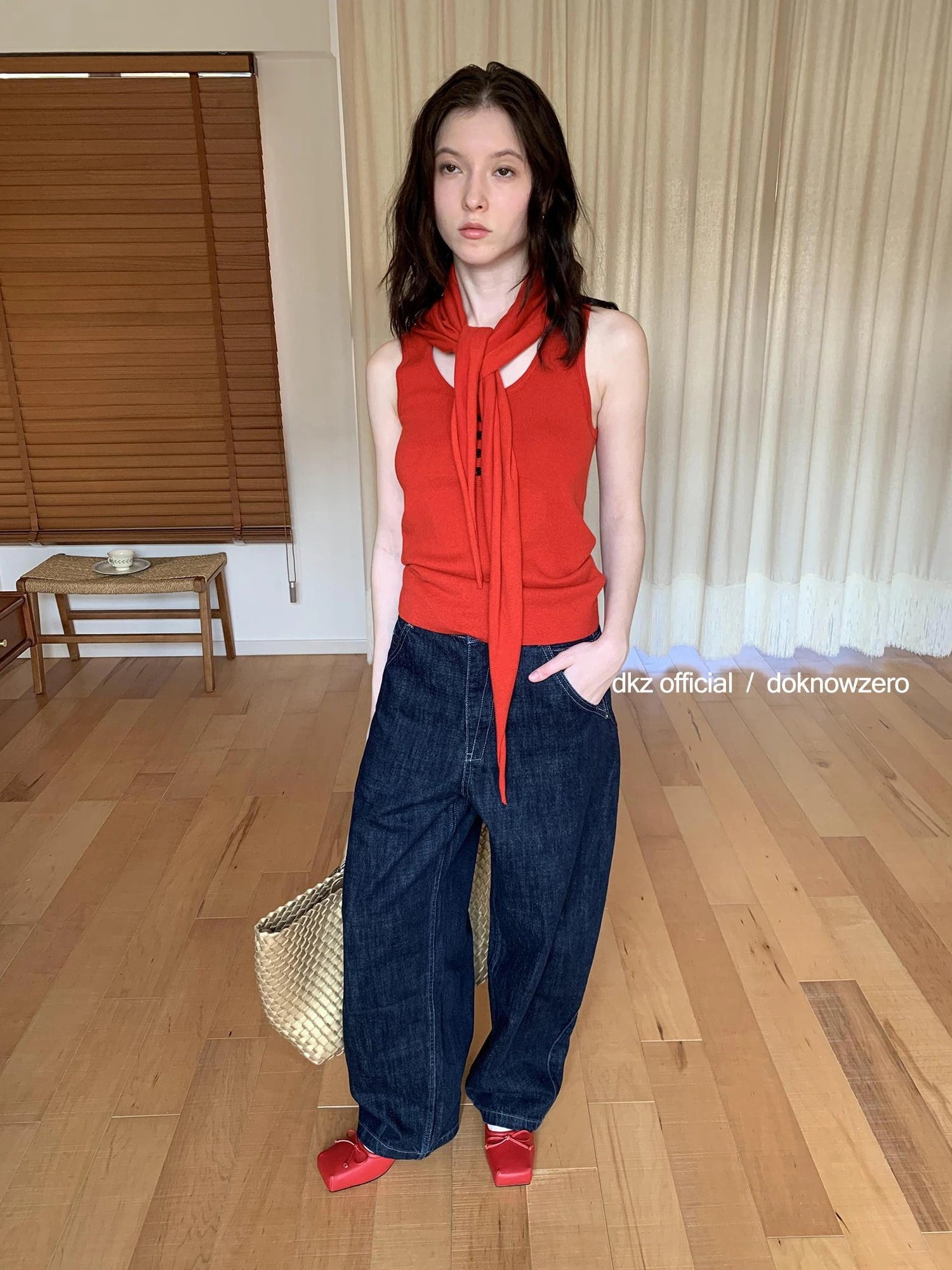 DKZ OFFICIAL Structured Baggy Wide Leg Denim Pants In Deep Blue
