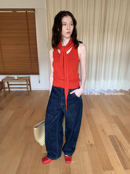 DKZ OFFICIAL Structured Baggy Wide Leg Denim Pants In Deep Blue