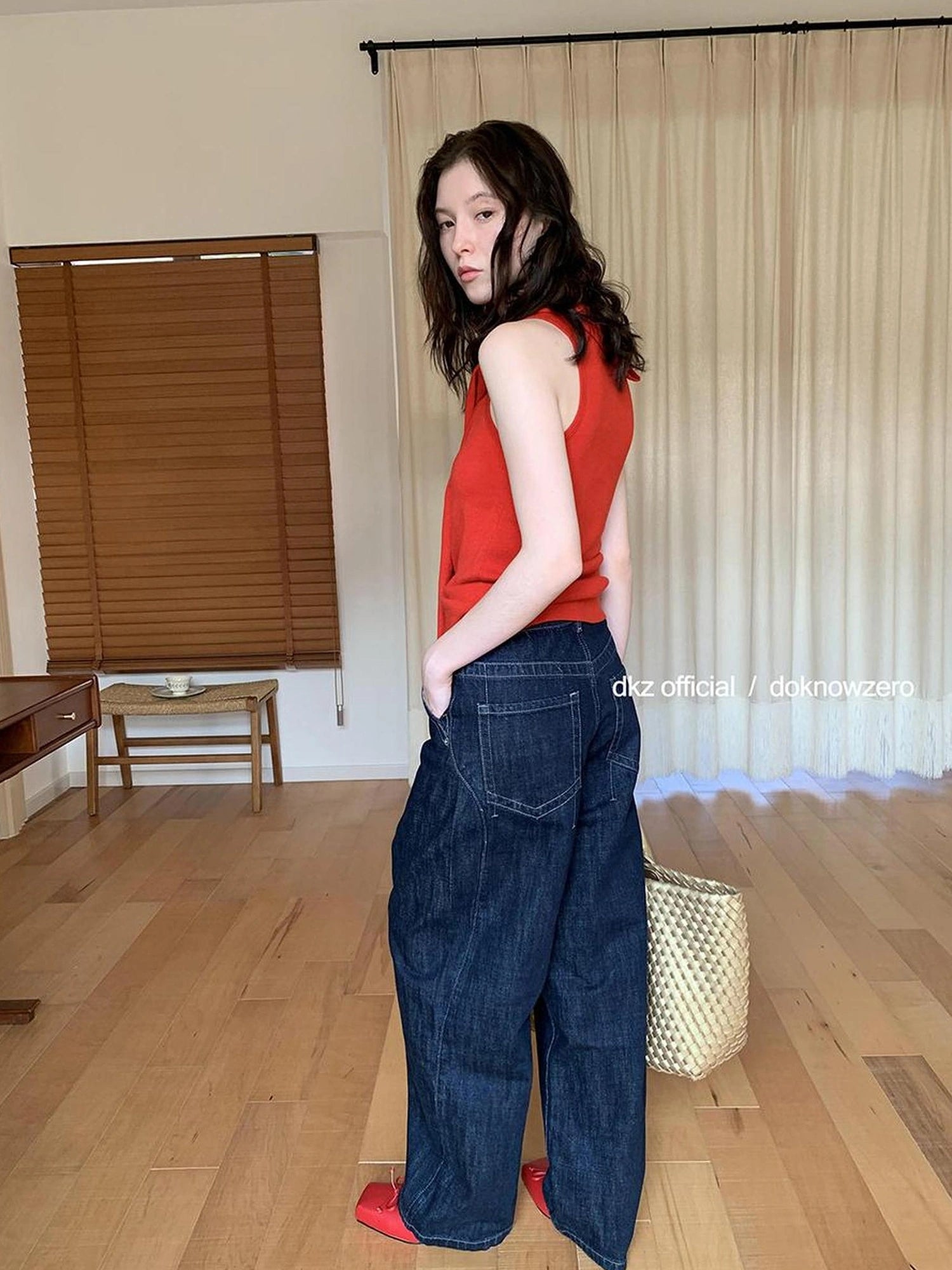 DKZ OFFICIAL Structured Baggy Wide Leg Denim Pants In Deep Blue