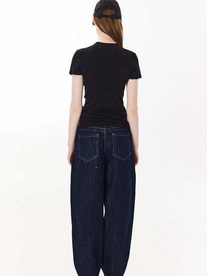 DKZ OFFICIAL Structured Baggy Wide Leg Denim Pants In Deep Blue