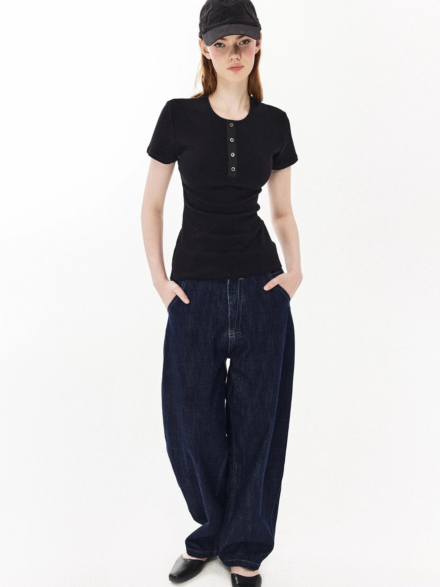 DKZ OFFICIAL Structured Baggy Wide Leg Denim Pants In Deep Blue