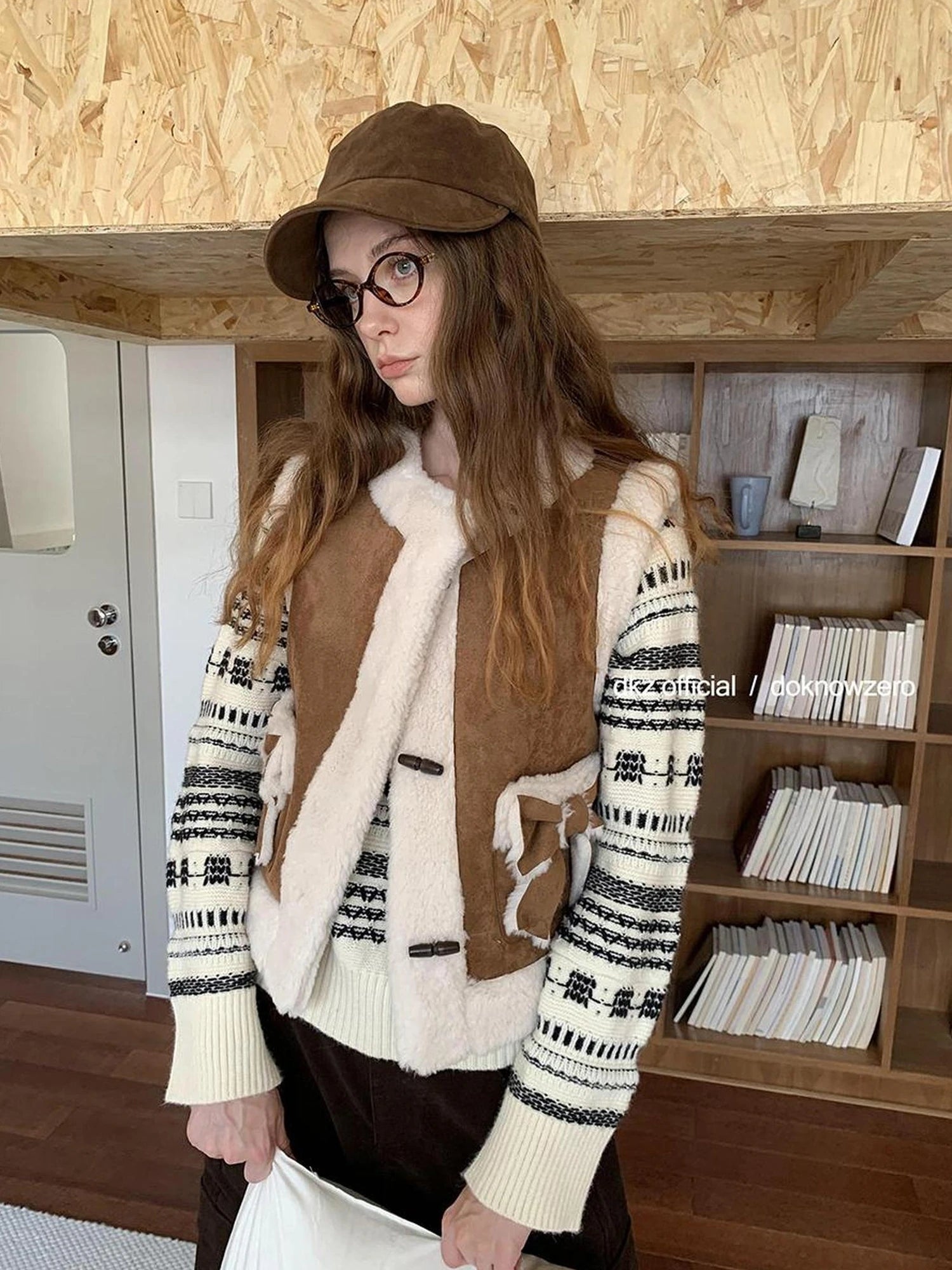 DKZ OFFICIAL Suede Shearling Bow Tie Vest