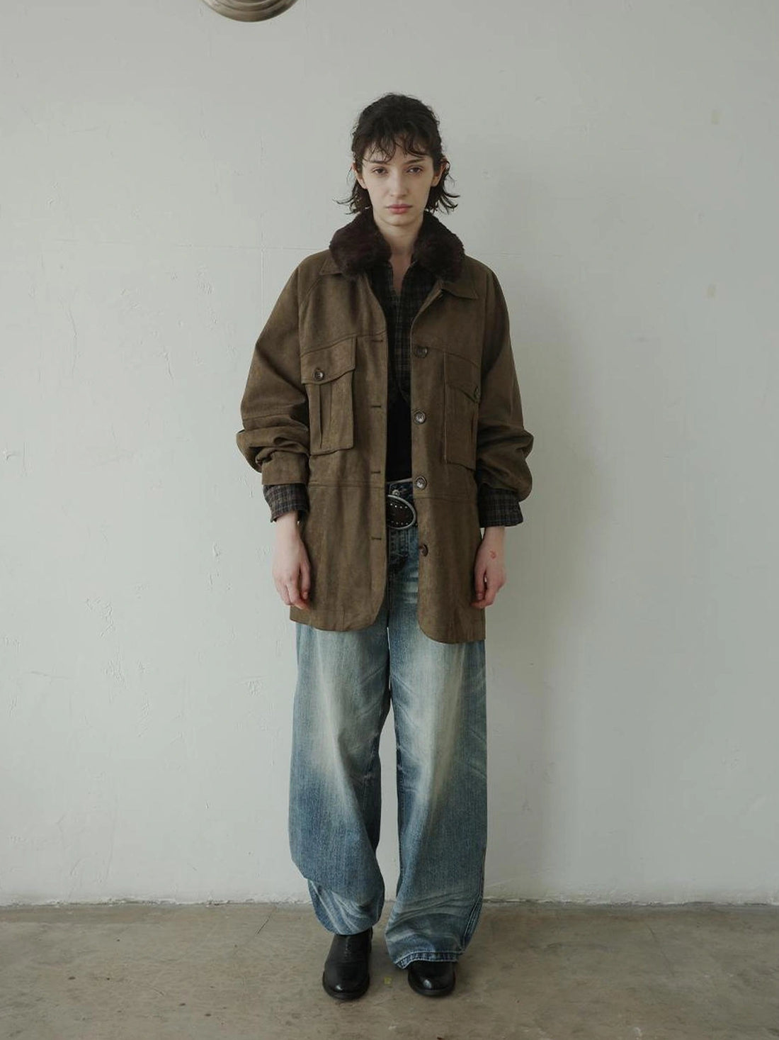 DKZ OFFICIAL Suede Utility Jacket In Coffee Brown