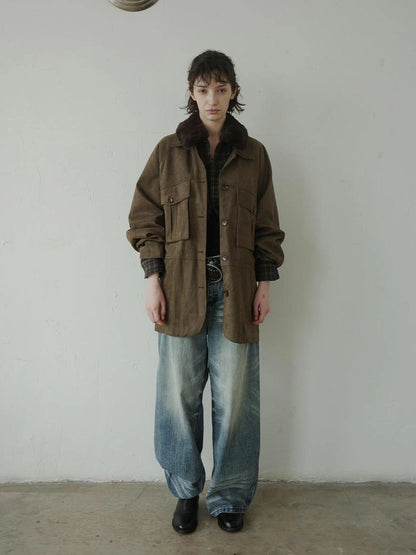DKZ OFFICIAL Suede Utility Jacket In Coffee Brown