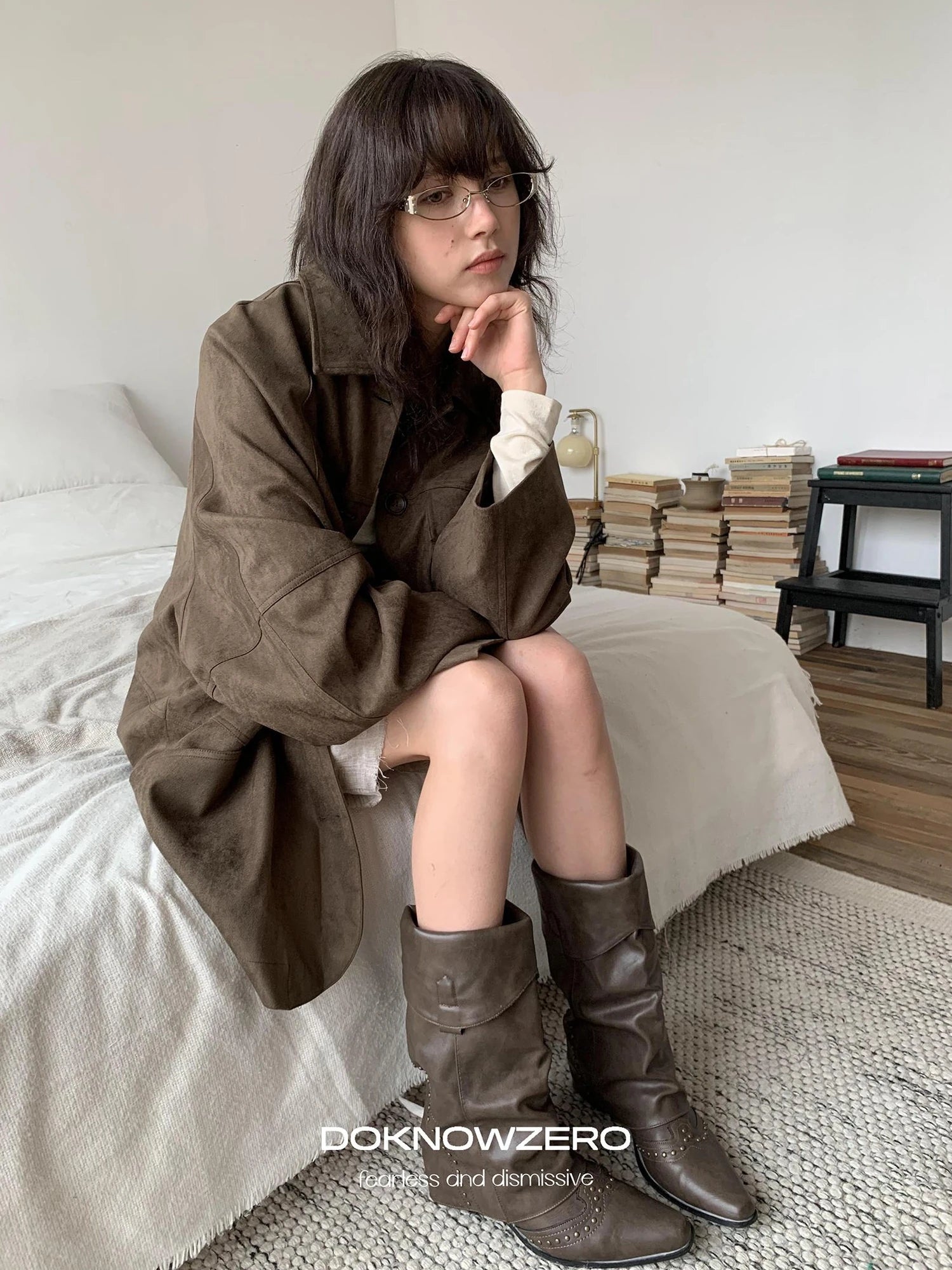 DKZ OFFICIAL Suede Utility Jacket In Coffee Brown