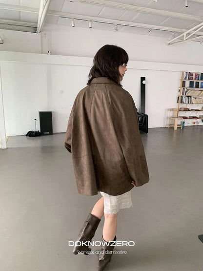 DKZ OFFICIAL Suede Utility Jacket In Coffee Brown