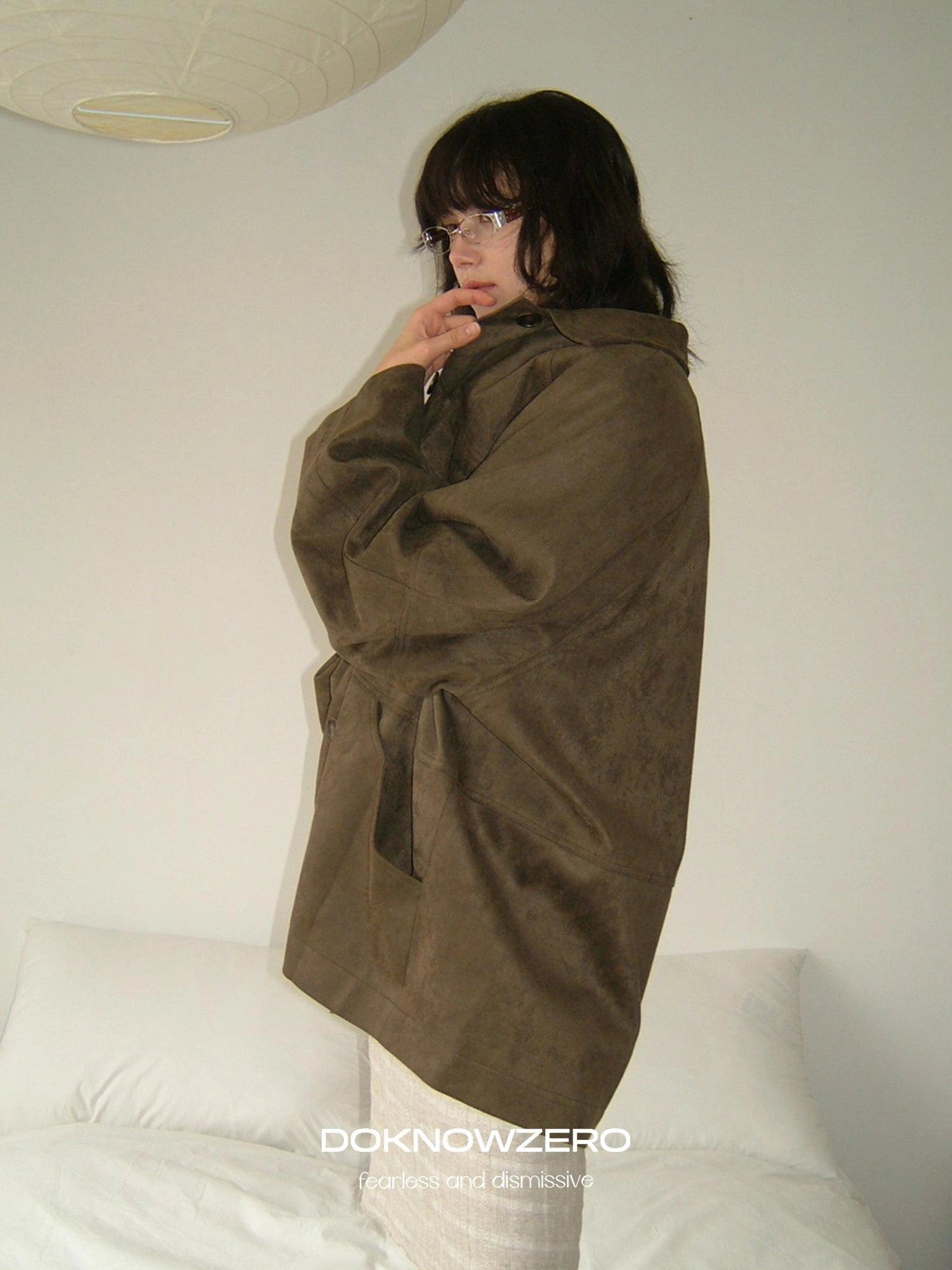 DKZ OFFICIAL Suede Utility Jacket In Coffee Brown