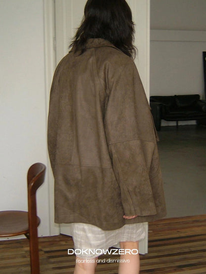 DKZ OFFICIAL Suede Utility Jacket In Coffee Brown