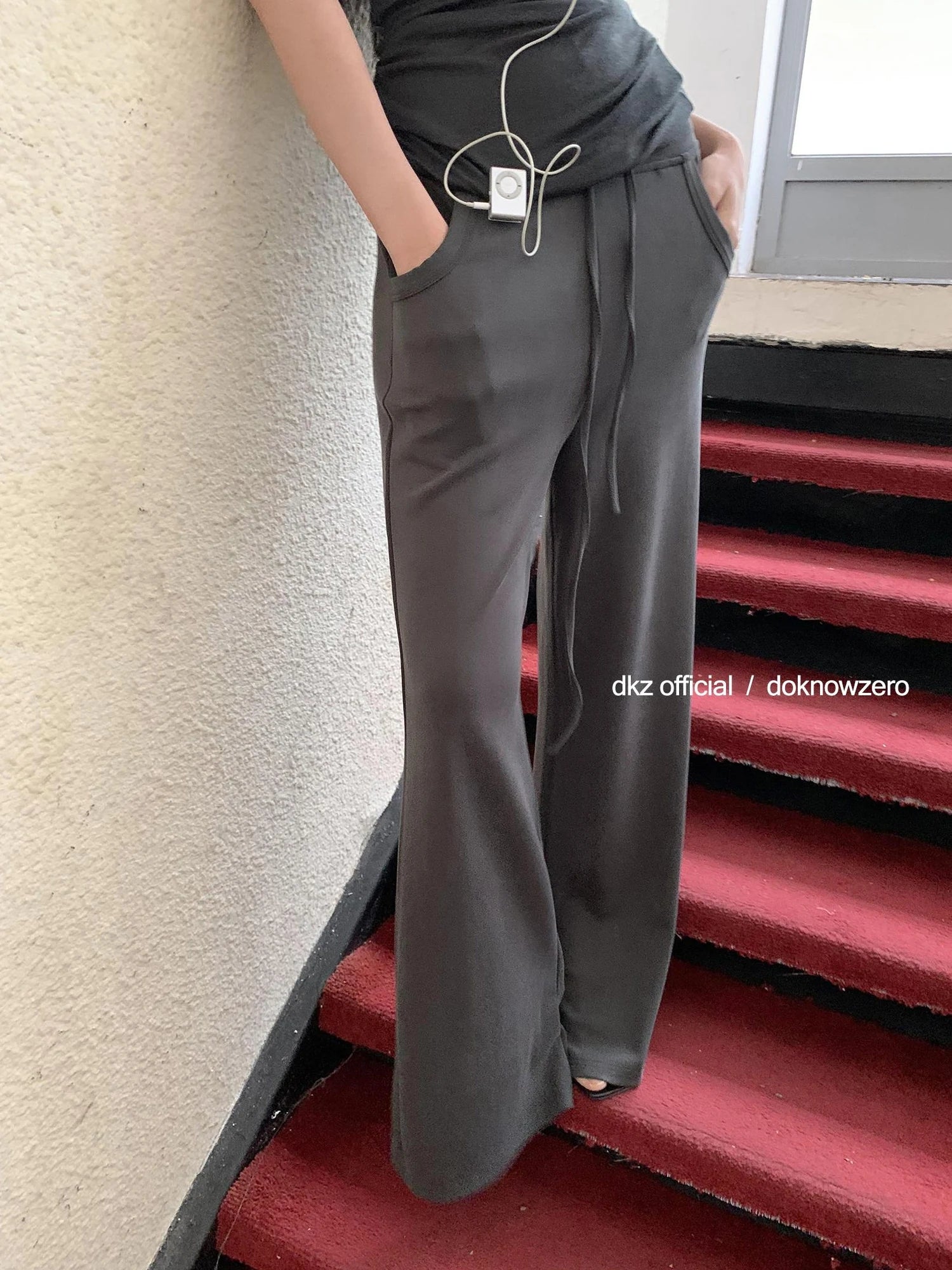DKZ OFFICIAL Summer Knit Grey Trousers With Drawstring Waist
