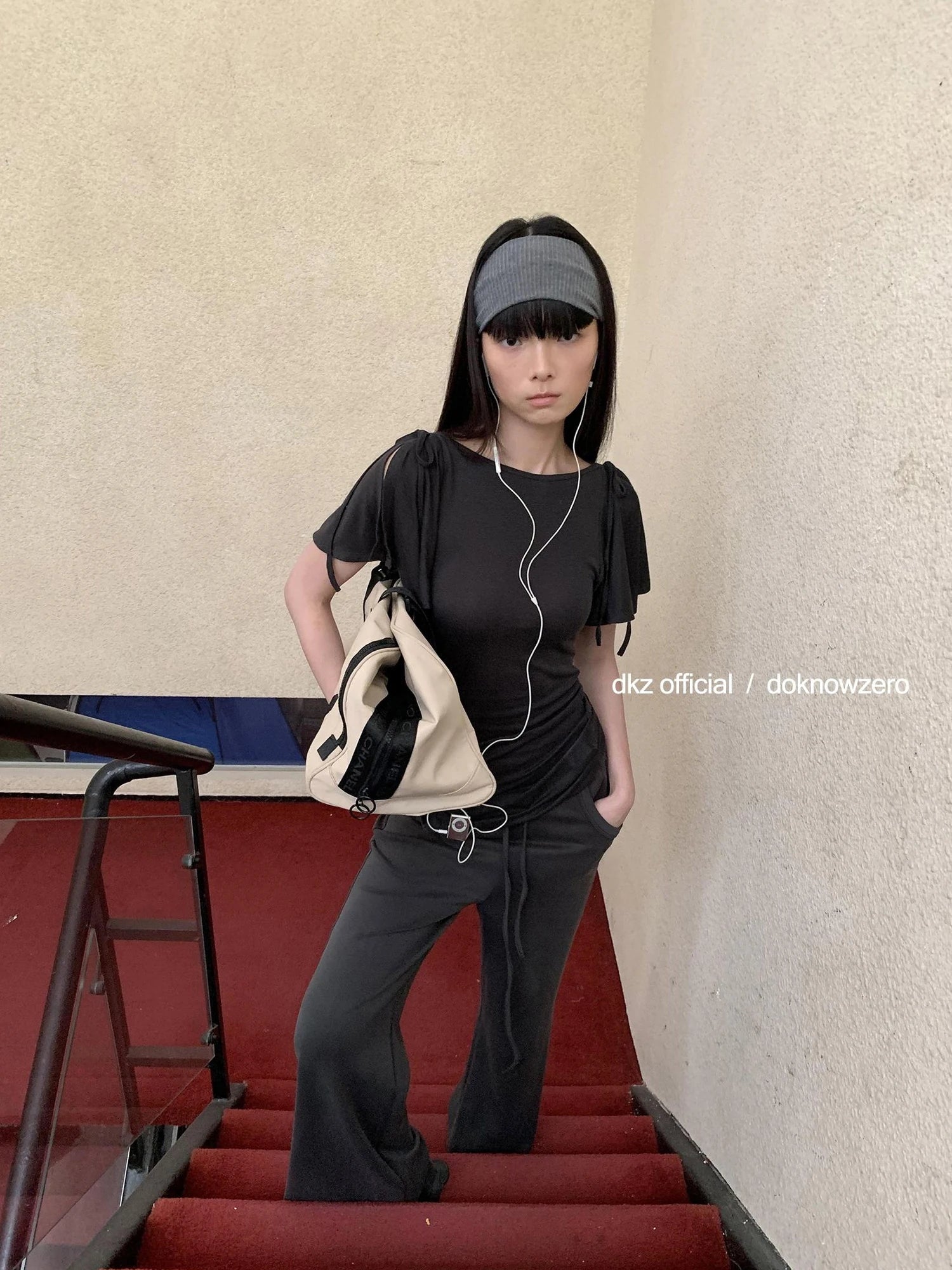 DKZ OFFICIAL Summer Knit Grey Trousers With Drawstring Waist