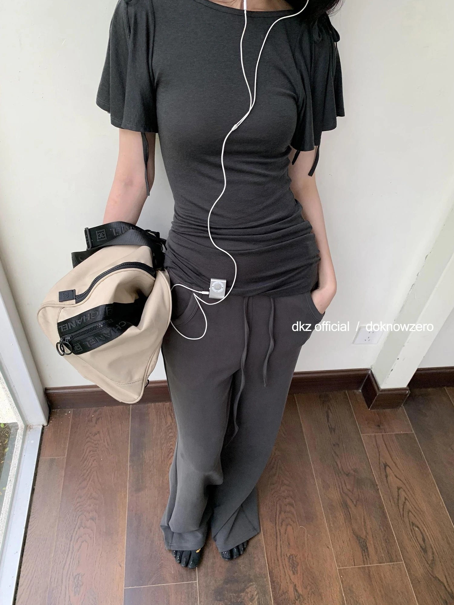 DKZ OFFICIAL Summer Knit Grey Trousers With Drawstring Waist