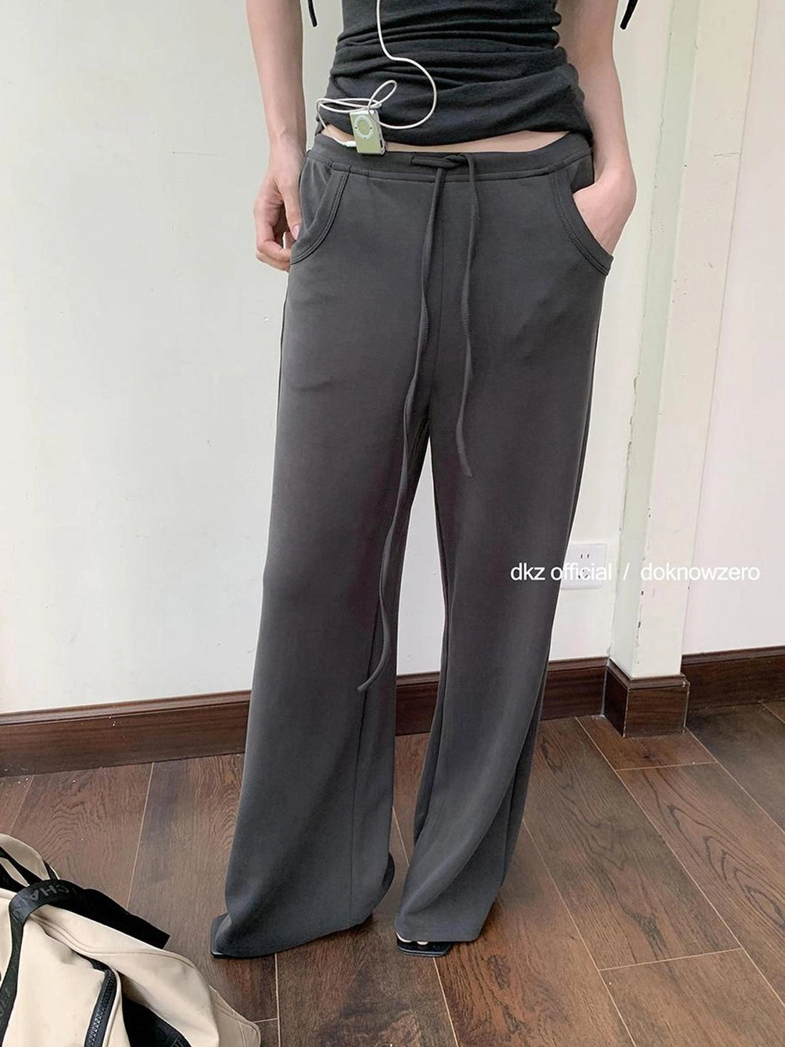 DKZ OFFICIAL Summer Knit Grey Trousers With Drawstring Waist